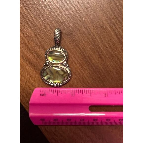 Vintage Abalone Shell Pendant Double Oval Design Rope Edge Boho Southwest Look - Picture 5 of 5